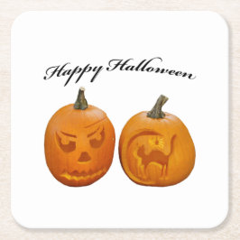 Twee pompoenen Happy Halloween Vierkante Kartonnen Onderzetter