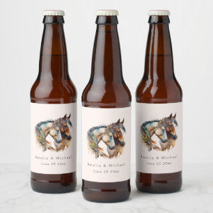Twee prachtige paarden Western Boho bruiloft Bier Etiket