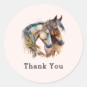 Twee prachtige paarden Western Boho Dank je wel Ronde Sticker