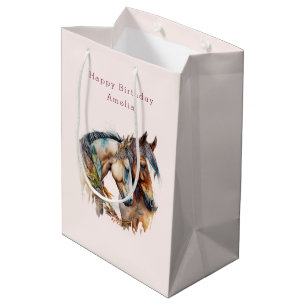 Twee prachtige paarden Western Boho Verjaardag Medium Cadeauzakje