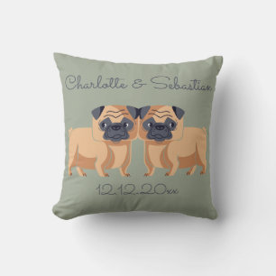 Twee Pug Dogs Gepersonaliseerde Bruiloft Kussen