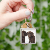 Twee Puppies voor chocolade-labrador-reproductiedr Sleutelhanger (Hand)