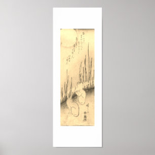 TWEE RABBITS EN EEN MOON JAPANESE AFDRUKKING POSTER