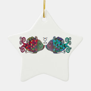 Twee radionavontuurlijk vispaar zeer uniek keramisch ornament