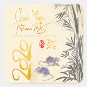 Twee Ratten Bamboe Vietnamees Nieuwjaar 2020 S tic Vierkante Sticker