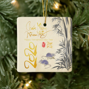 Twee Ratten Bamboe Vietnamees Nieuwjaar 2020 SqCO Keramisch Ornament