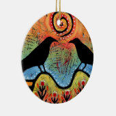 Twee raven zitten en reflecteren koppels keramisch ornament (Rechts)