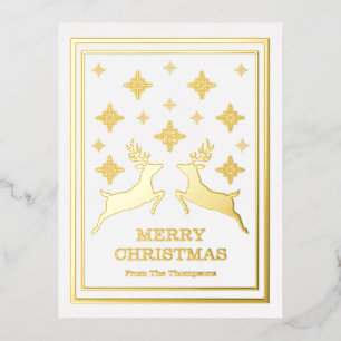 Twee rendieren en sneeuwvlokken, vrolijk kerstfees folie feestdagen briefkaart