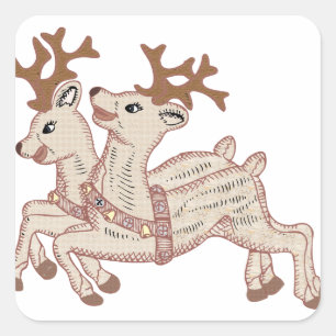 Twee rendieren vierkante sticker