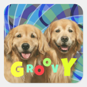 Twee Retro Golden Retriever Dogs Psychedelic Groov Vierkante Sticker