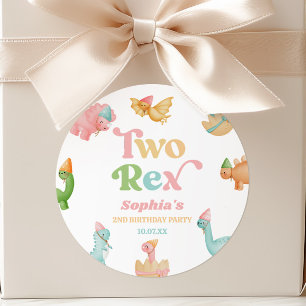 Twee Rex Dinosaur 2e Tweede Verjaardagsfeestje Ronde Sticker