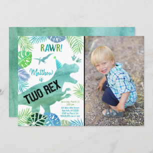 Twee Rex Dinosaur Greenery Birthday Kaart