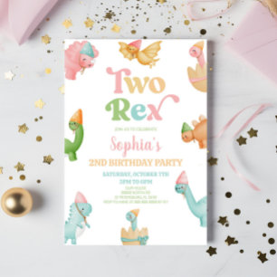 Twee Rex Dinosaurus 2e Tweede Verjaardagsfeest Kaart