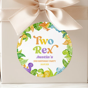 Twee Rex Dinosaurus 2e Tweede Verjaardagsfeest Ronde Sticker