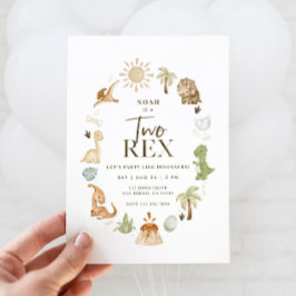 Twee Rex Dinosaurus 2e Verjaardag uitnodiging