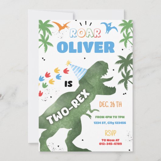 Twee-Rex Dinosaurus Verjaardag Uitnodiging (Voorkant)
