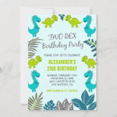 Twee rex party boy 2e dinosaurus verjaardag kaart (Voorkant)