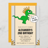 Twee rex party boy dinosaurus verjaardagsuitnodigi kaart (Voorkant / Achterkant)