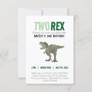 Twee Rex Trex Dinosaurus Verjaardag Uitnodiging 2 