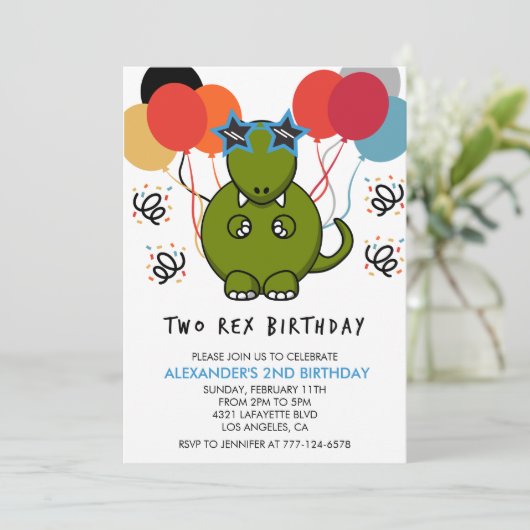 Twee rex verjaardagsuitnodigingen Schattige Funny  Kaart (Staand voorkant)