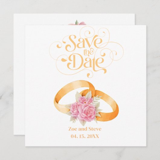 Twee Ringen Bewaar de Datum Bruiloft Uitnodiging (Voorkant / Achterkant)