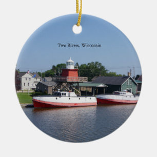 Twee rivieren, dubbelzijdig versierd met Wisconsin Keramisch Ornament