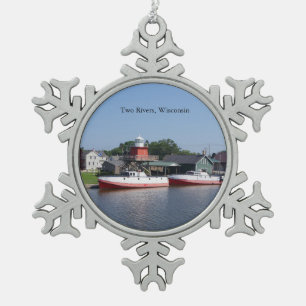 Twee rivieren, sneeuwvlokken van Wisconsin of koge Tin Sneeuwvlok Ornament