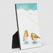 Twee Robin redborsts in Winter Fotoplaat (Zijkant)