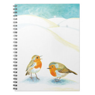 Twee Robin redborsts in Winter Notitieboek