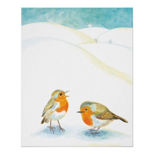 Twee Robin redborsts in Winter Perfect Poster (Voorkant)