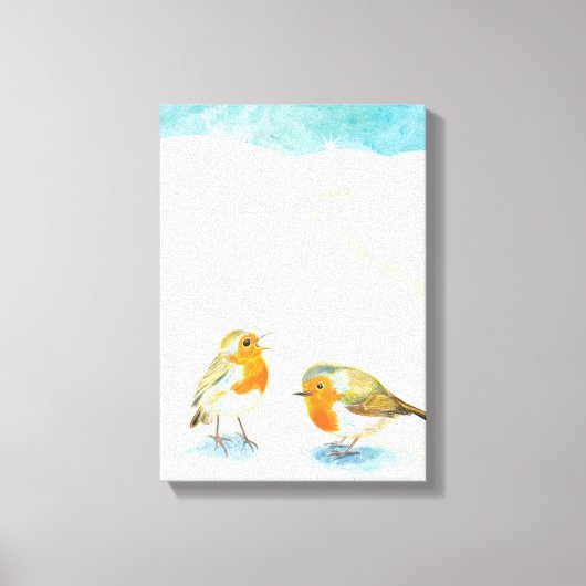 Twee Robins in Wintertime Canvas Afdruk (Voorkant)