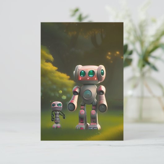 Twee robotvrienden bedankkaart (Staand voorkant)