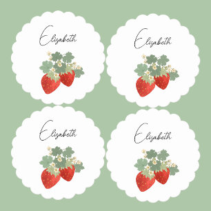 Twee rode aardbeien met bladeren en bloemen Frui Kartonnen Onderzetters