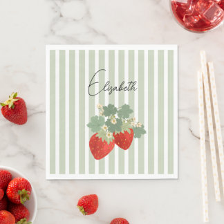 Twee rode aardbeien strepen & bloemen | Fruit Servet