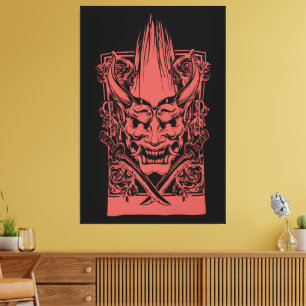 Twee rode demonen met zwaarden canvas afdruk