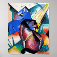 Twee rode en blauwe paarden van Franz Marc
