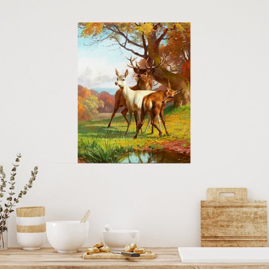 Twee rode en witte bier in het bos poster (Keuken)