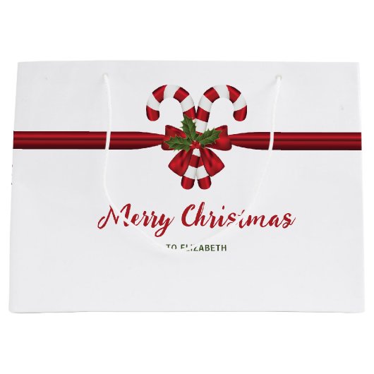 Twee rode en witte snoepjes met tekst groot cadeauzakje (Voorkant)