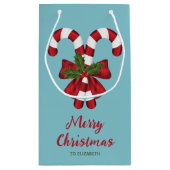 Twee rode en witte snoepjes met tekst klein cadeauzakje (Achterkant)