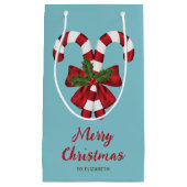 Twee rode en witte snoepjes met tekst klein cadeauzakje (Voorkant)