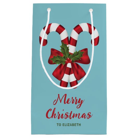 Twee rode en witte snoepjes met tekst klein cadeauzakje (Voorkant)