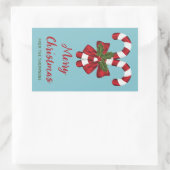 Twee rode en witte snoepjes met tekst rechthoekige sticker (Tas)