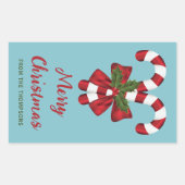 Twee rode en witte snoepjes met tekst rechthoekige sticker (Voorkant)