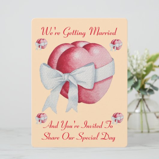 Twee rode harten gebonden met witte boog bruiloft kaart (Staand voorkant)