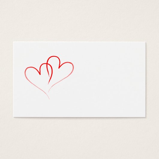 twee rode harten met elkaar verbonden visitekaartjes (Voorkant)