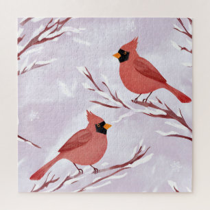 Twee Rode Kardinalen Watercolor Herinnering Legpuzzel