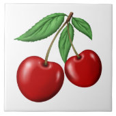 Twee rode kersen fruit tegeltje (Voorkant)
