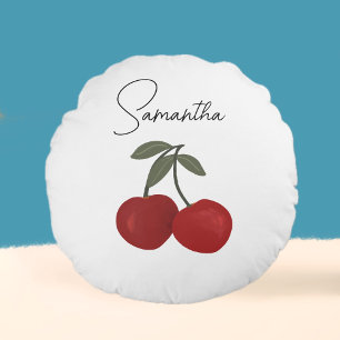 Twee rode kersen Illustratie Mooie Fruit Kunst Rond Kussen