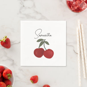 Twee rode kersen Illustratie Mooie Fruit Kunst Servet