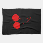 Twee Rode Kersen op Black. Theedoek (Horizontaal)